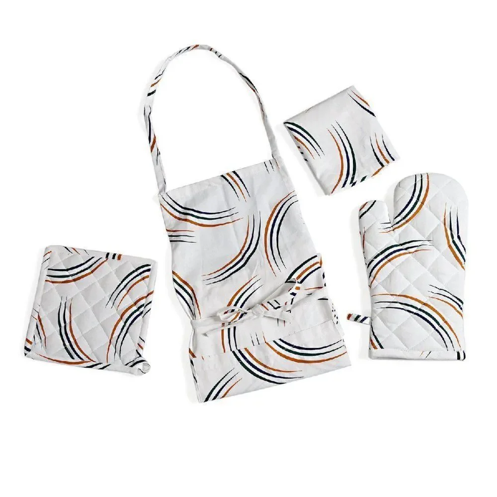 4pc Apron Oven Mitt Pot Holder Kitchen Towels